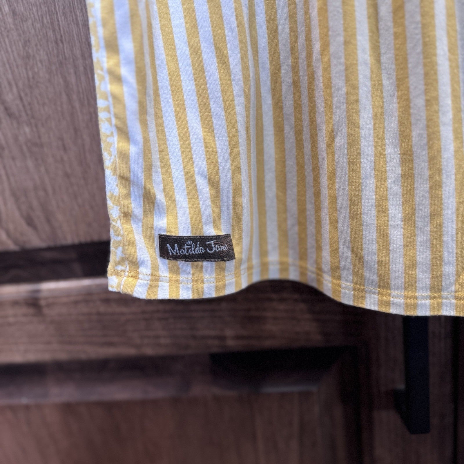 Matilda Jane Yellow Floral & Stripe Ruffle Sleeve Top | XS Modal Blend