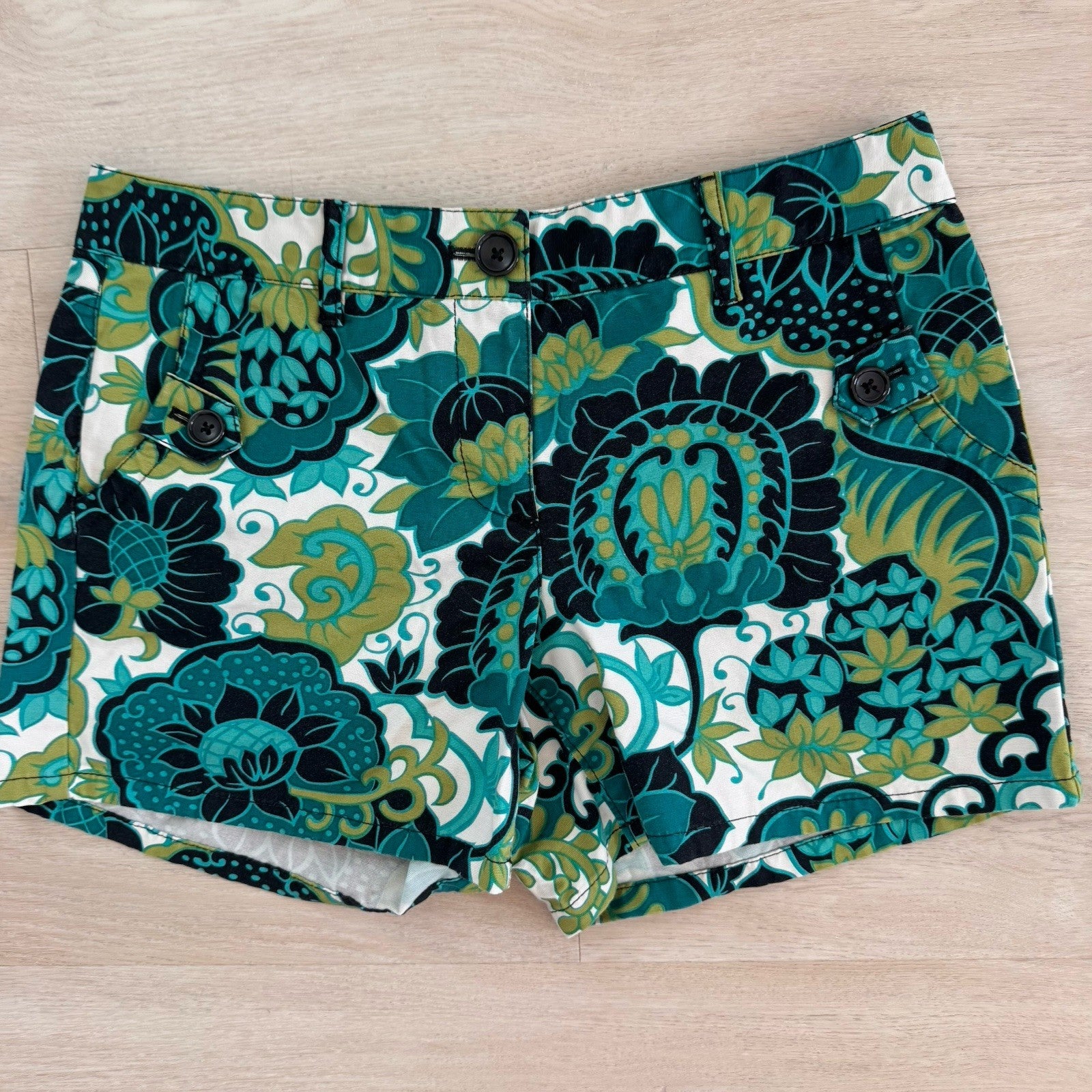 Ann Taylor Women’s Floral Print Shorts Size 4 Green Blue Mod Preppy