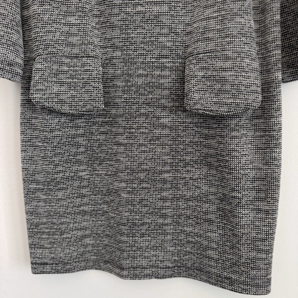 Tahari Black White Textured Knit Shift Dress Large L 3/4 Sleeve Pockets Career