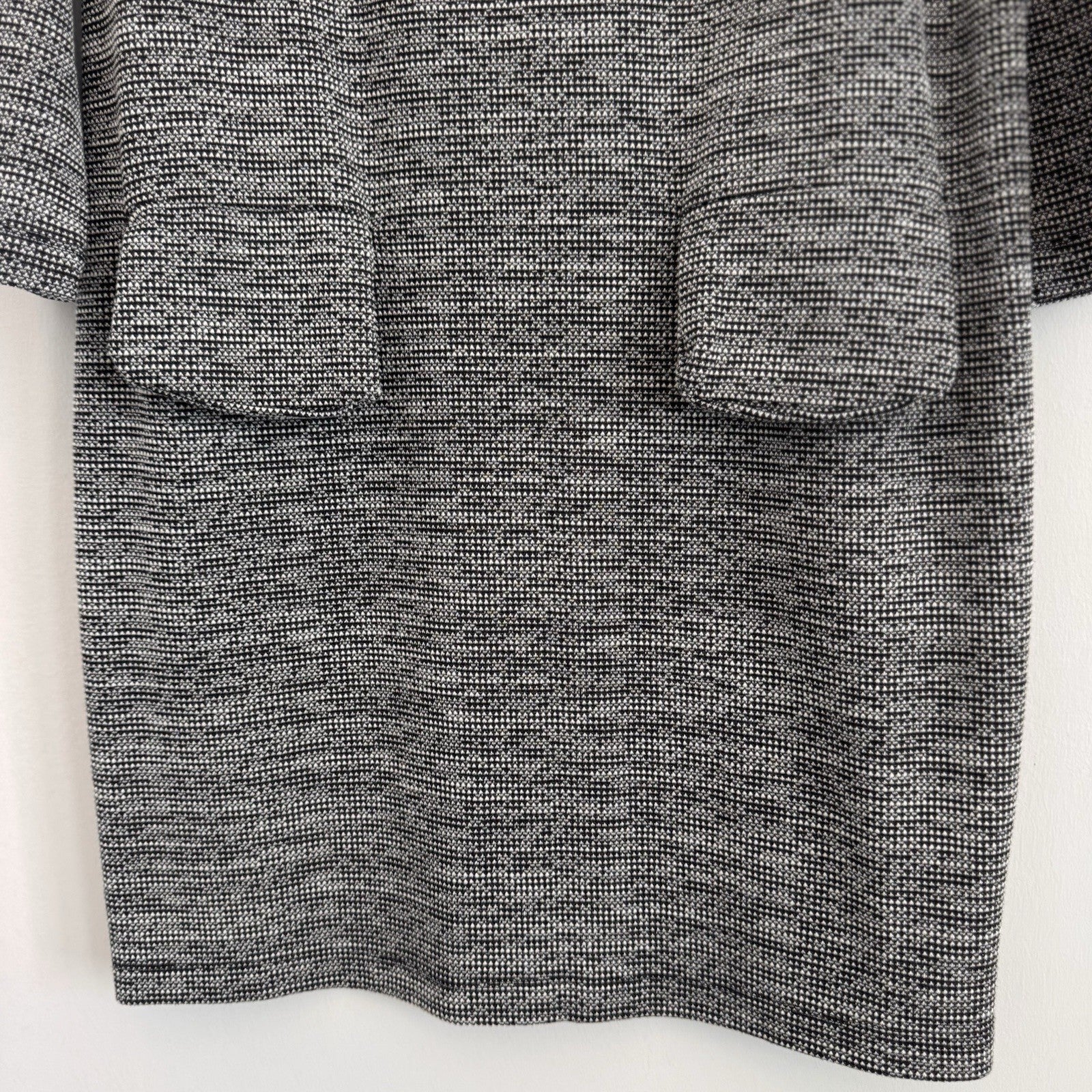 Tahari Black White Textured Knit Shift Dress Large L 3/4 Sleeve Pockets Career