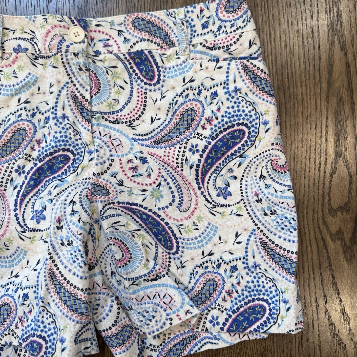 Talbots Petites Linen Cotton Blend Shorts 8P | Multicolor Paisley Print