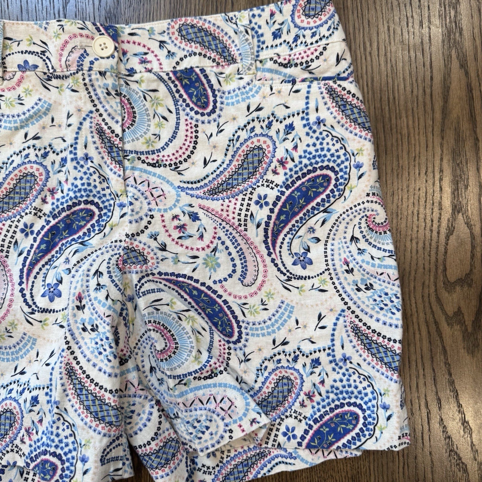 Talbots Petites Linen Cotton Blend Shorts 8P | Multicolor Paisley Print
