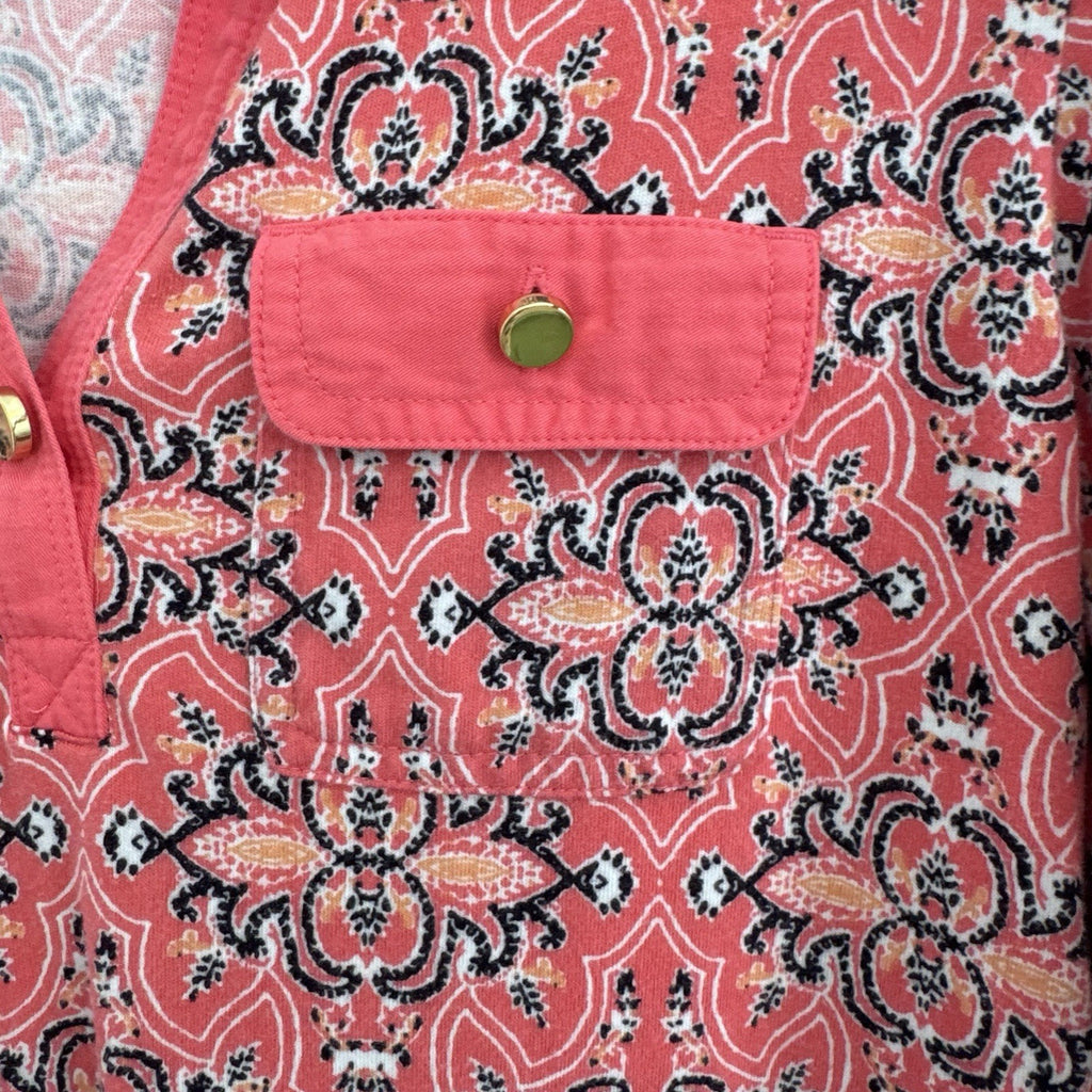 Charter Club Pima Cotton Pink Paisley Blouse M Roll Tab Sleeve