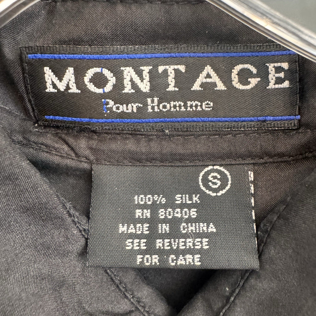 Montage Pour Homme Vintage 100% Silk Shirt Mens Small Black S/S Button Down