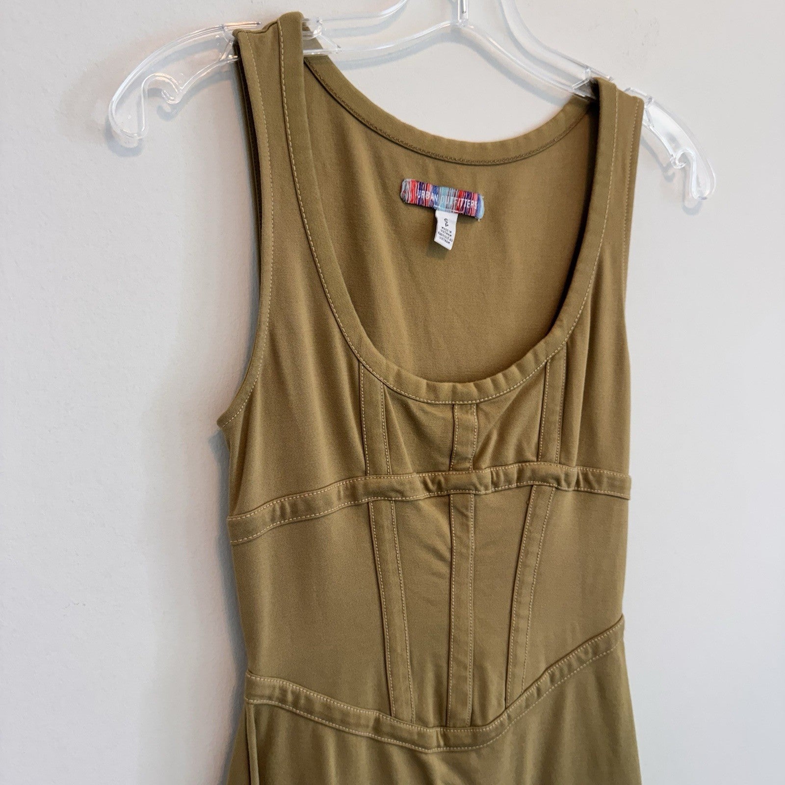 Urban Outfitters Women's Small Mustard Gold Corset Mini Dress Seamed Tank Ribbed