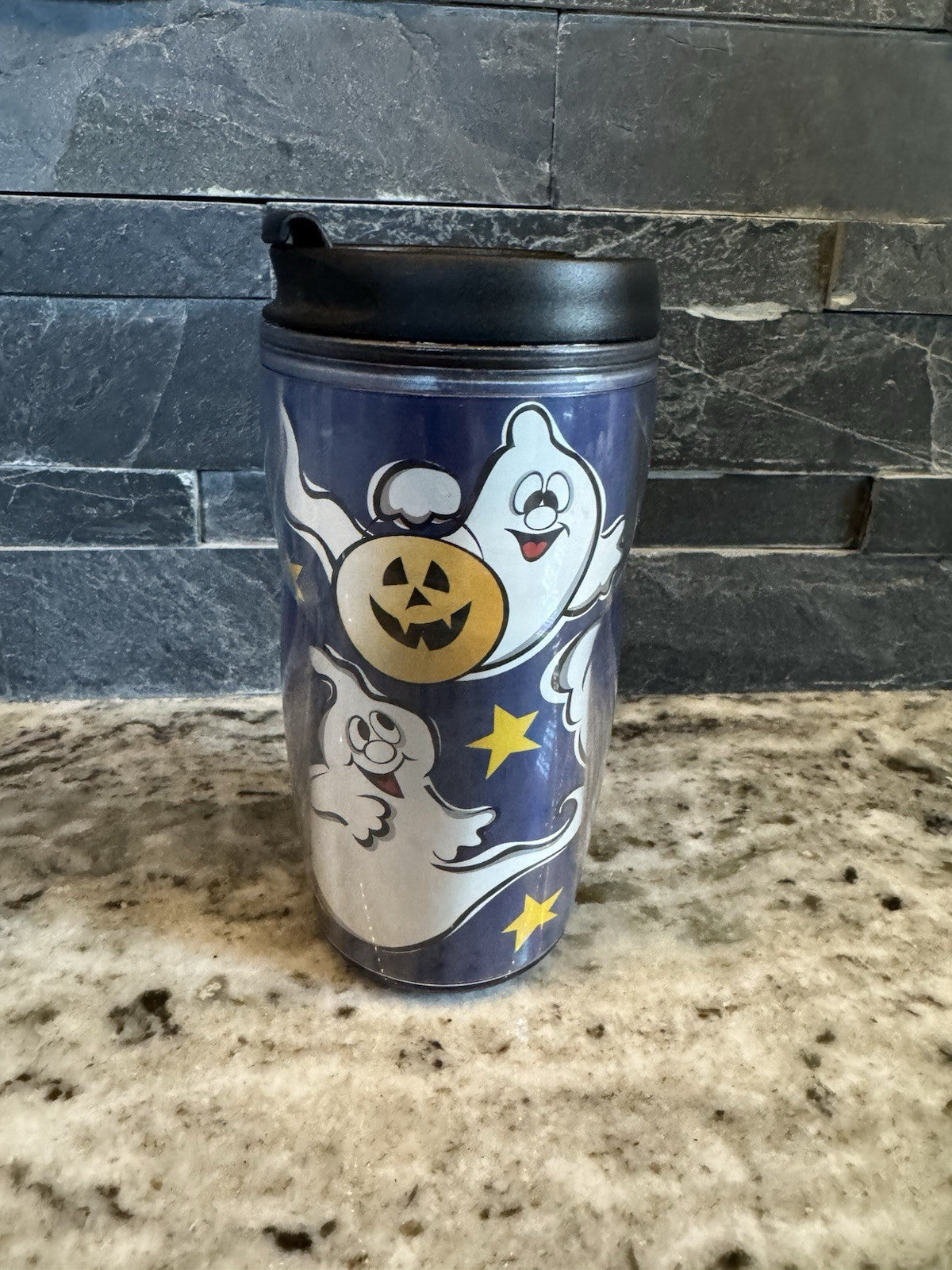 Starbucks Halloween Ghost Barista Plastic Coffee Travel Mug 2001-03. 8oz RARE