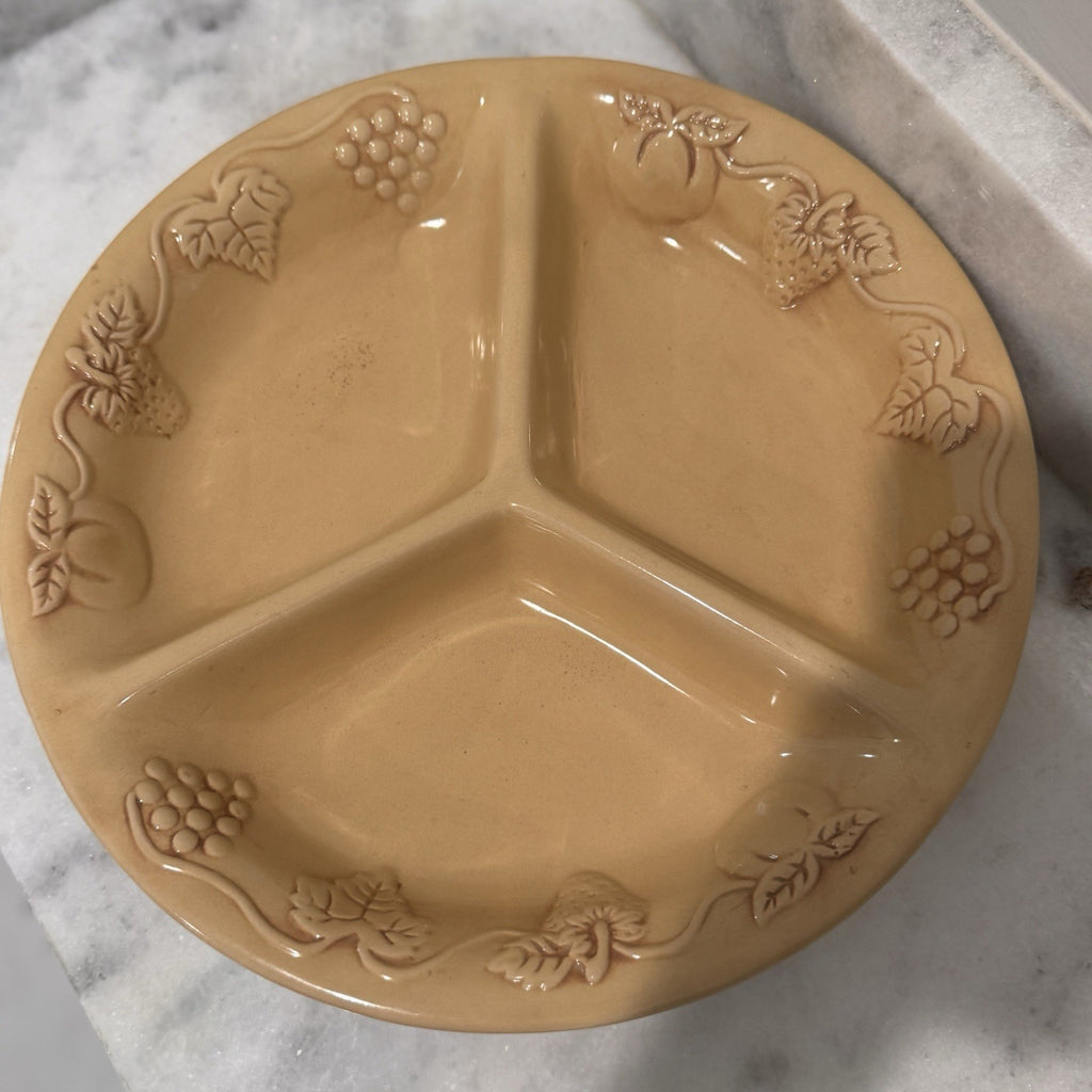 Vintage Ceramic Divided Serving Tray 13" Round 3-Section Appetizer Platter Yello