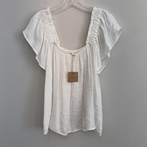 Blu Pepper Women’s Medium White Gauze Flutter Sleeve Square Neck Blouse NEW