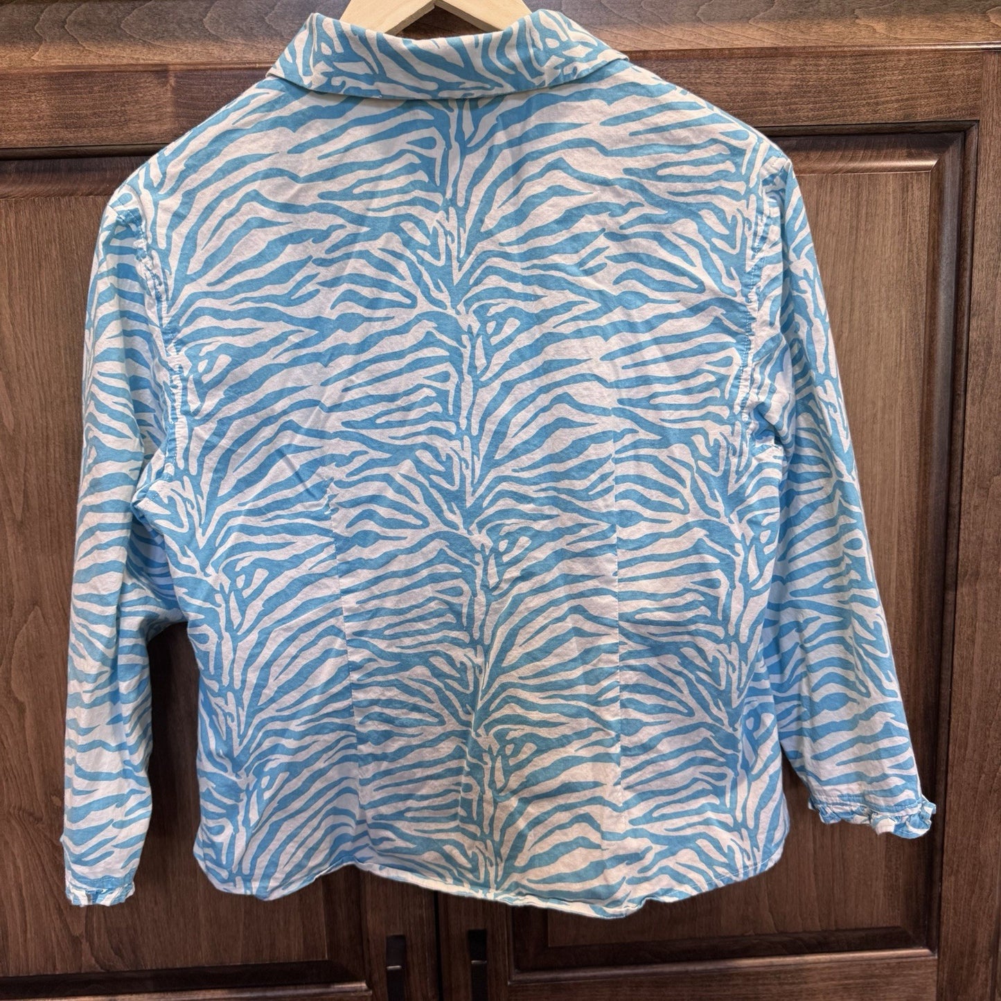 Pine Cone Hill Fine Linens Button Front Shirt Women’s Small Blue Zebra Print