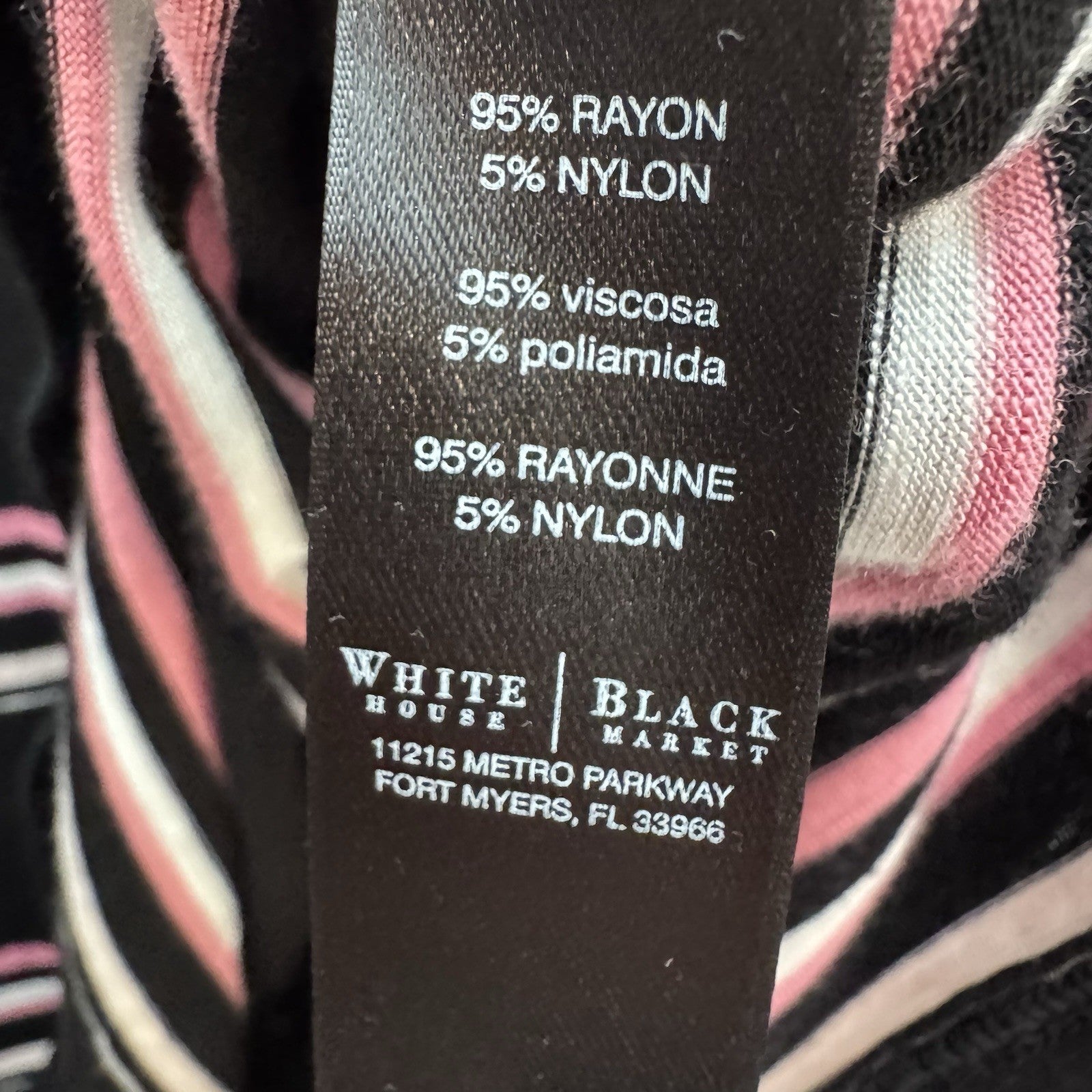 White House Black Market Top Medium Black Pink Stripe Long Sleeve Tie Cuff