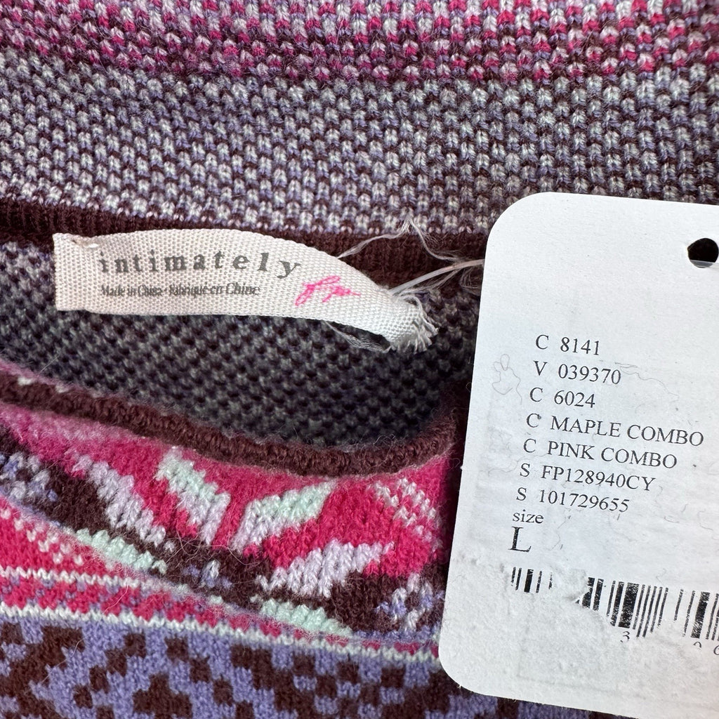NWT Free People Intimately Fair Isle Knit Bodysuit Sweater Pink Purple L Women’s