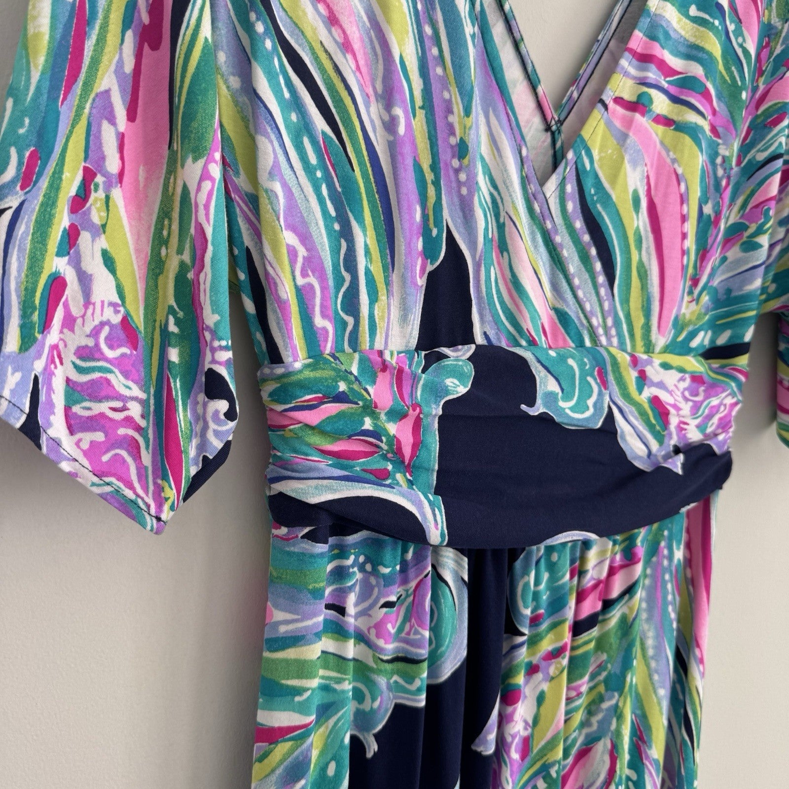Lilly Pulitzer Maxi Dress S Blue Pink Green Wrap V Neck Resort