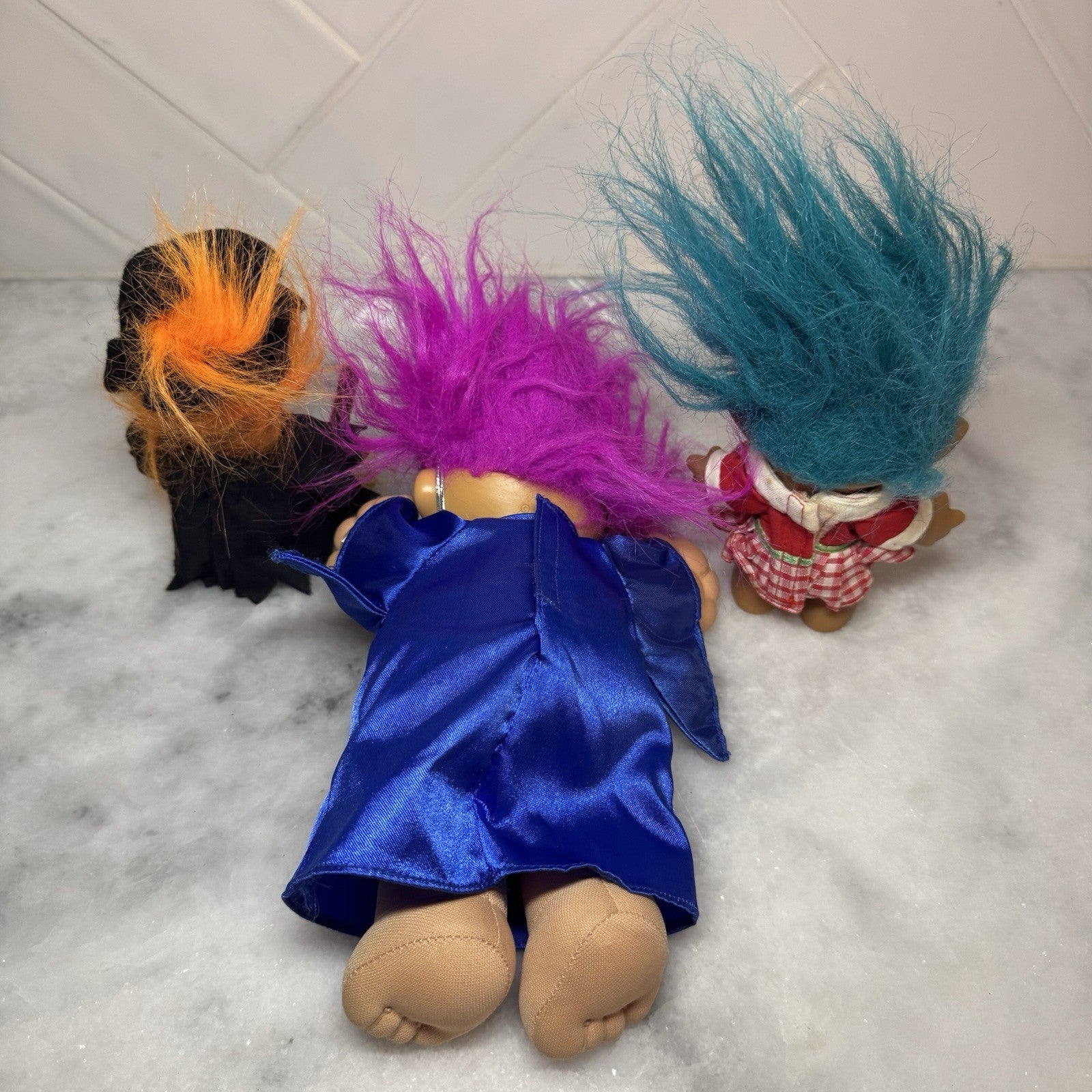 Russ Troll Doll Lot 3 Vintage Wizard Witch Christmas Girl Blue Hair Trolls