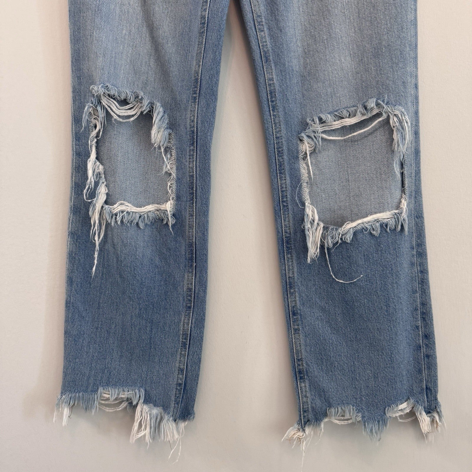 Free People We The Free Distressed Straight Leg Raw Hem Ankle Jeans 25