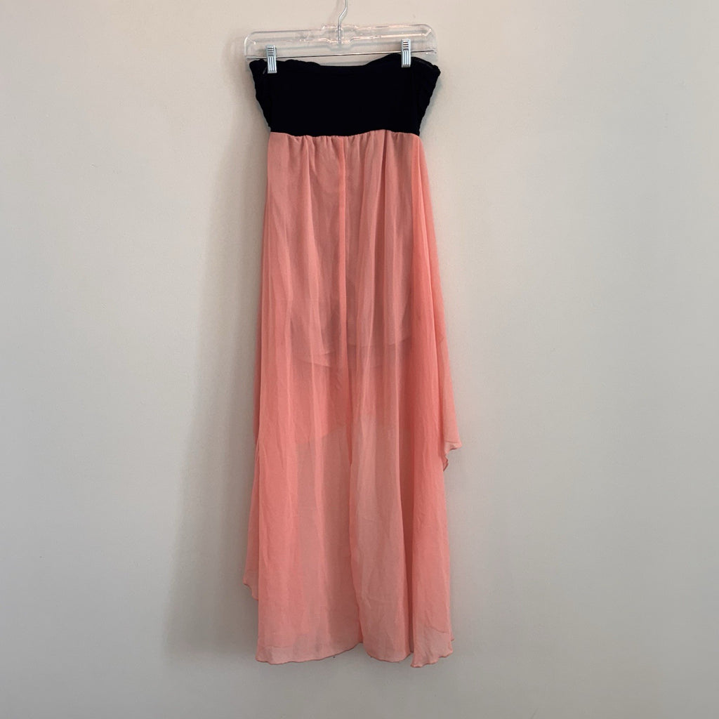Body Central Y2K Strapless Dress Pink Black Hi-Low Chiffon S NWT
