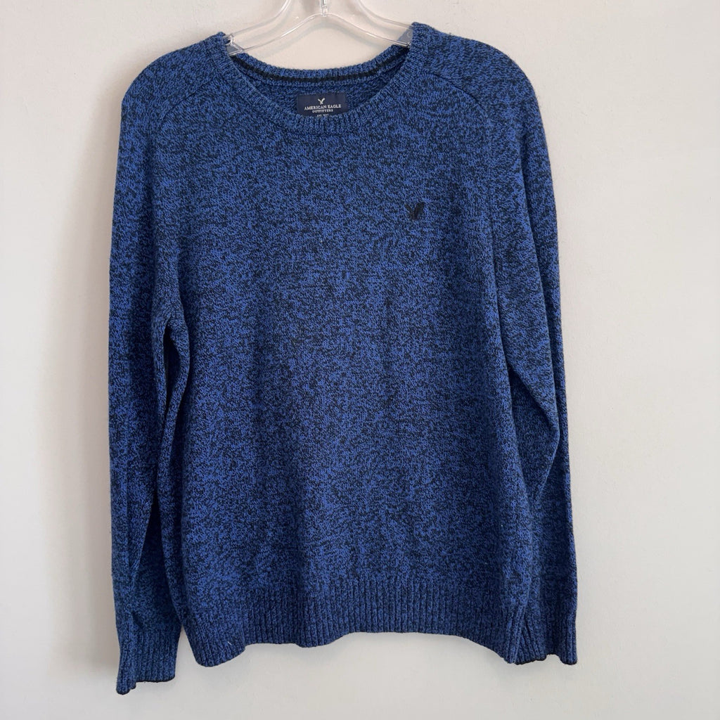 American Eagle Classic Fit Blue Black Marled Wool Blend Crewneck Sweater Men’s M