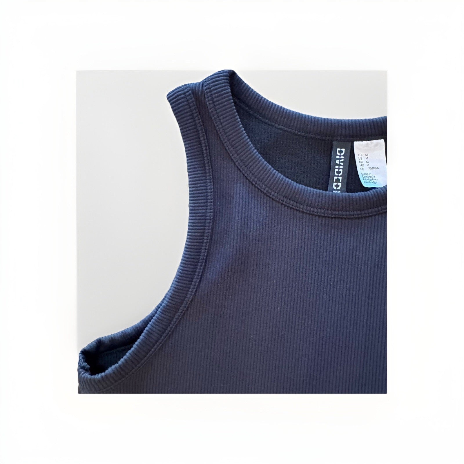 H&M Divided Navy Ribbed Cropped Tank Top Size M Sleeveless Stretch Basic Y2K