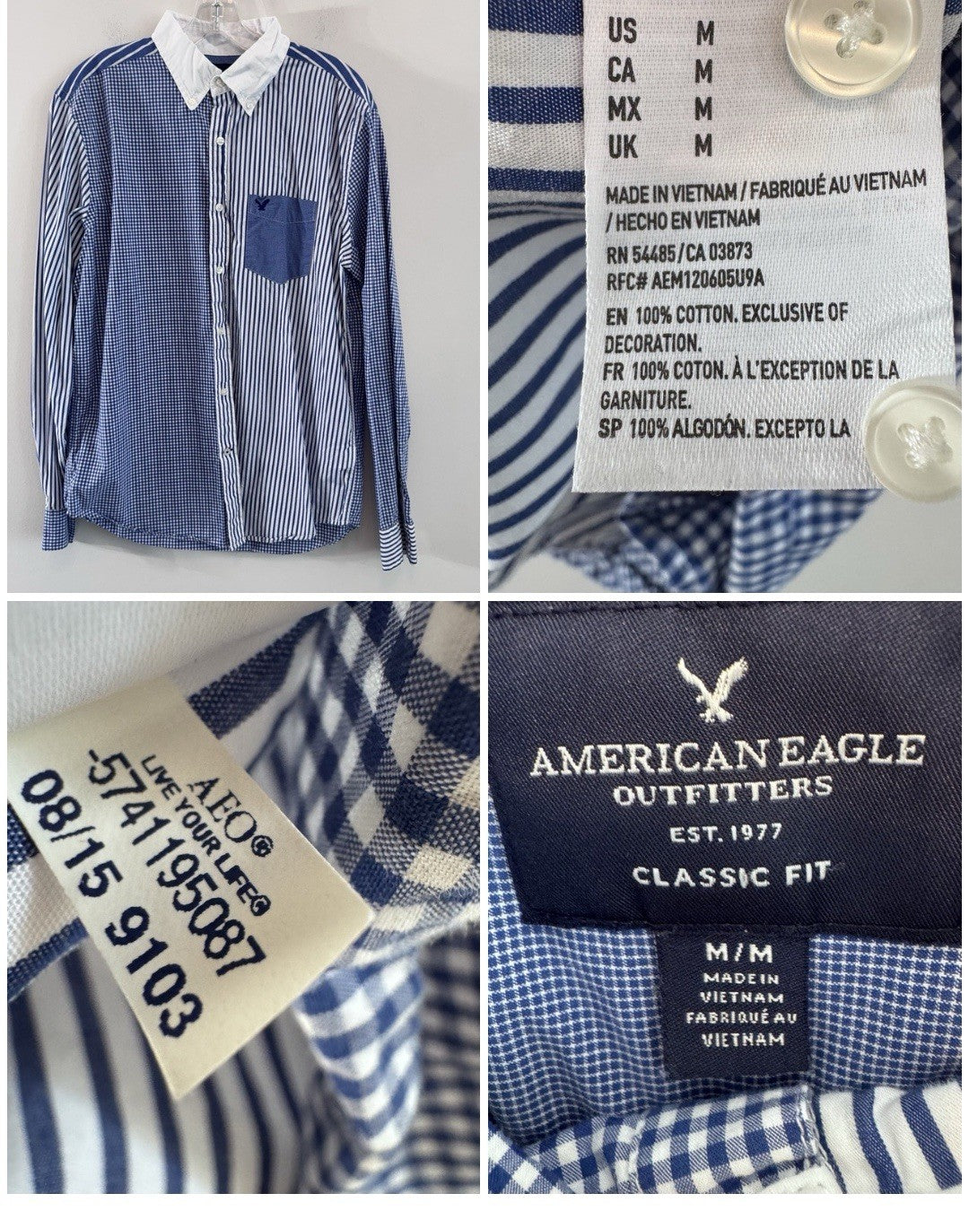 American Eagle Men’s Medium Shirt Lot 7 Plaid Button Up Vintage Fit Classic