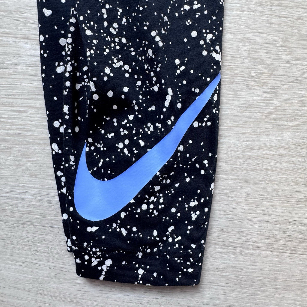 Nike Women’s Leggings Small Black Paint Splatter Blue Swoosh Stretch Athletic