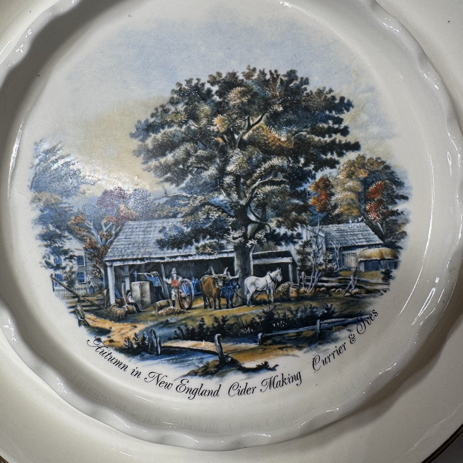 Vintage Currier & Ives Autumn in New England Cider Making Plate 8”