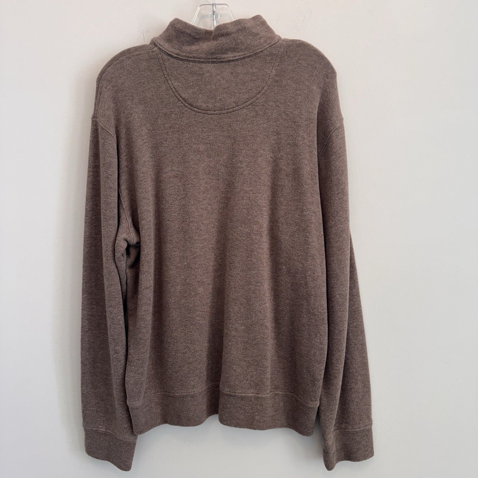Lands' End Men’s Large Brown Drifter Quarter Zip Cotton Sweater Mock Neck