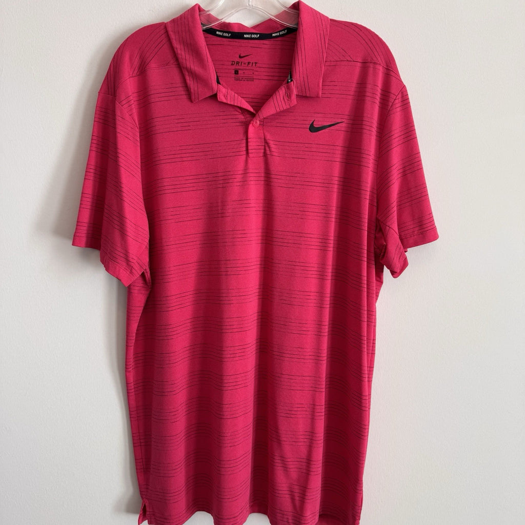 Nike Golf Dri Fit Polo Shirt Mens Large Pink Striped 1867 Logo Performance