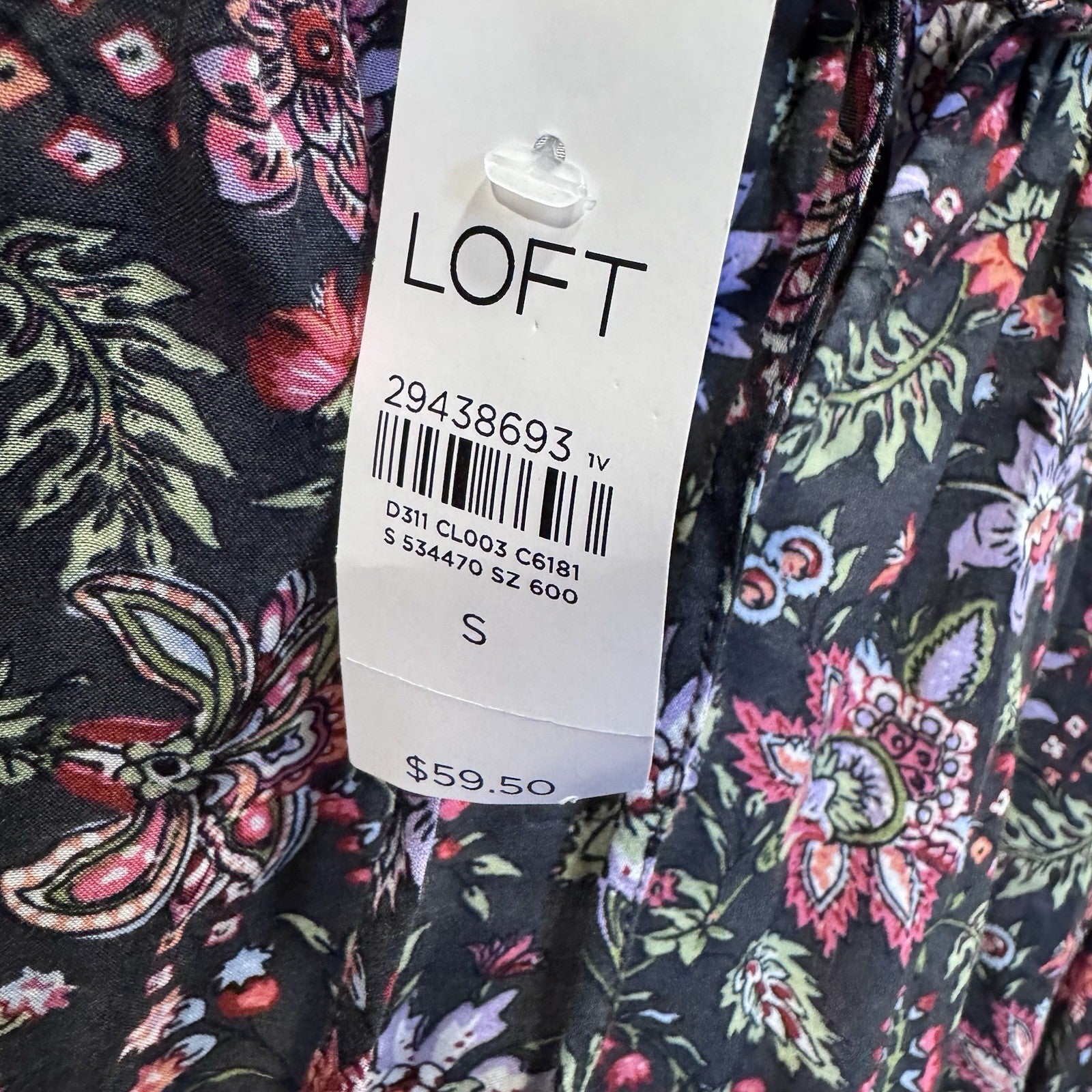 NWT LOFT Women’s Floral Long Sleeve Blouse Size Small Black Pink Green