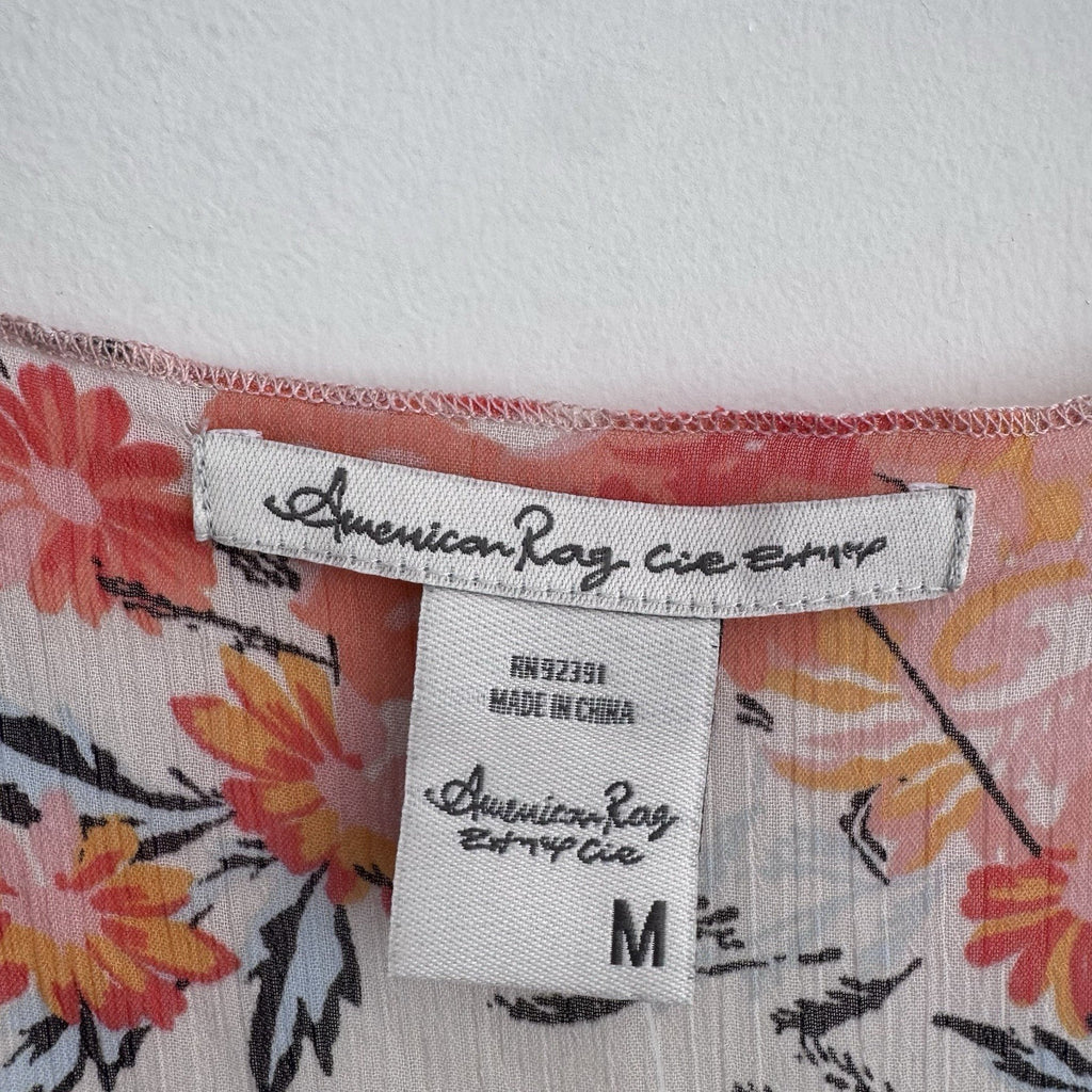 American Rag Floral Kimono Duster Medium Boho Sheer Peach Open Front