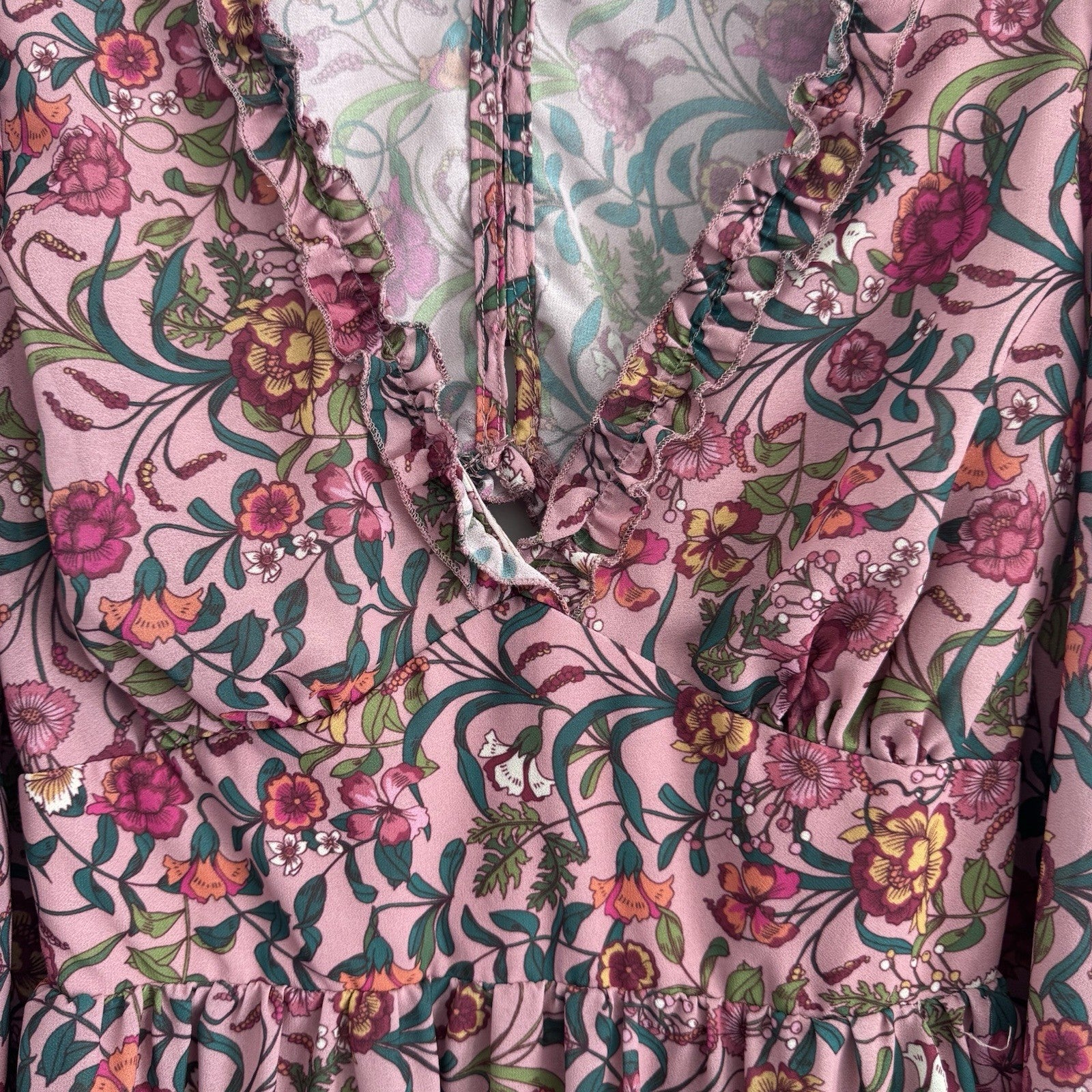 A Calin Flying Tomato Dress Womens Small Pink Floral Ruffle Boho Long Sleeve