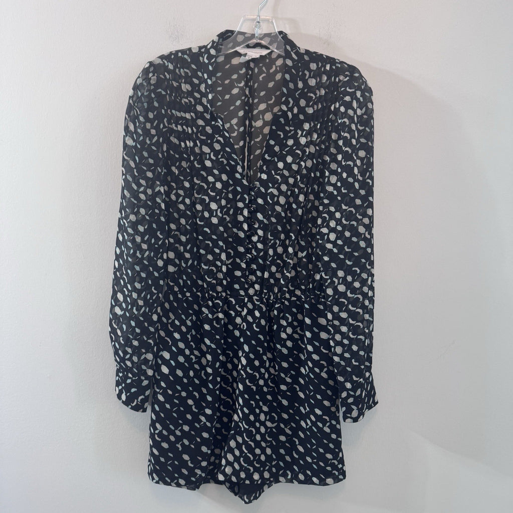 BCBG Generation Romper Small Black Sheer Long Sleeve Print Boho Chic