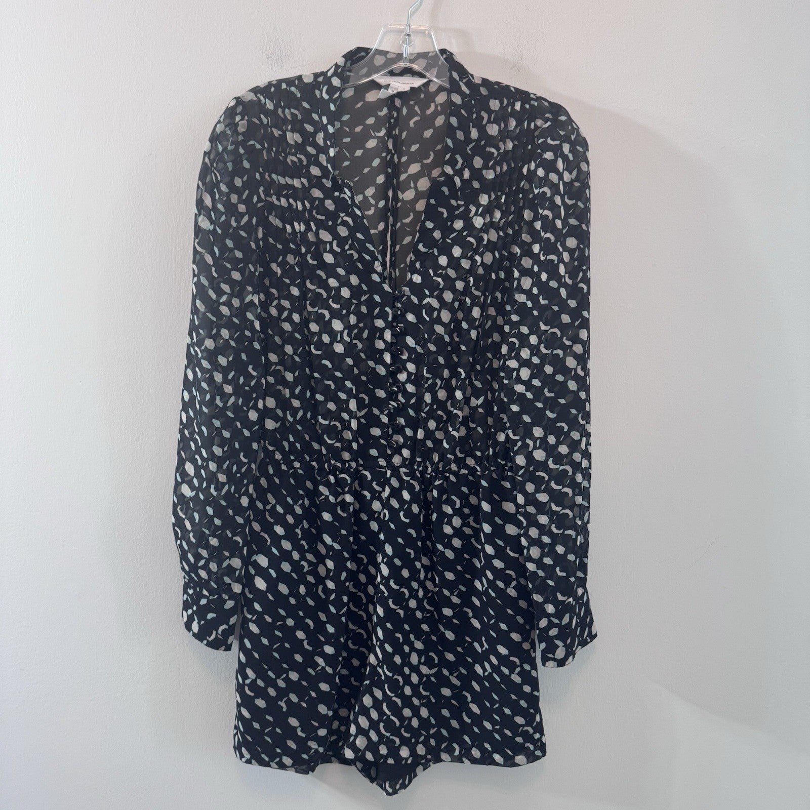 BCBG Generation Romper Small Black Sheer Long Sleeve Print Boho Chic