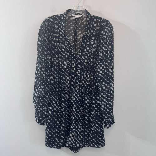 BCBG Generation Romper Small Black Sheer Long Sleeve Print Boho Chic