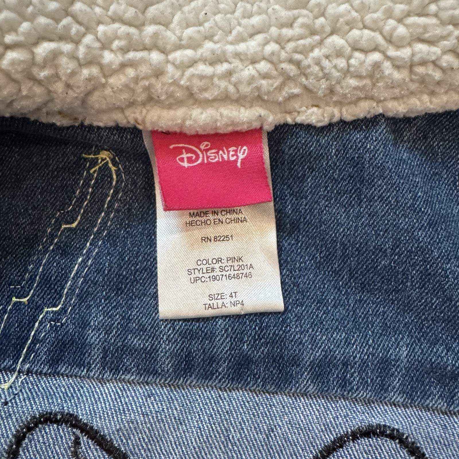 Disney Minnie Mouse Girls Denim Jacket Sherpa Collar Patchwork Size 4T