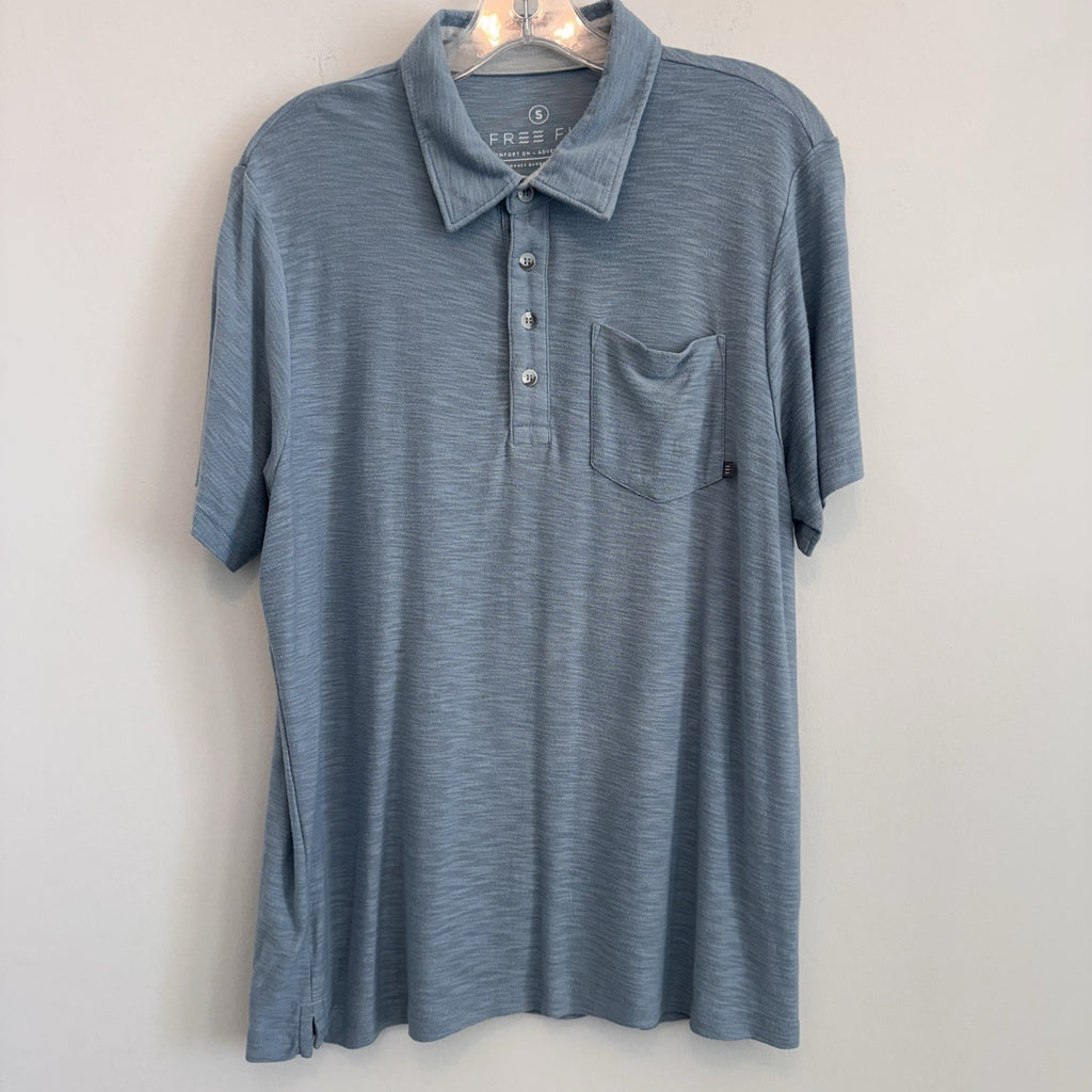 Free Fly Bamboo Performance Polo Shirt Men’s Small Blue Heathered Pocket