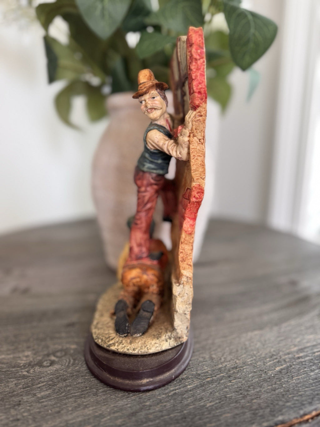 Misubanti Collection Hobo Tramp Figurine Climbing Window Wood Base Vintage