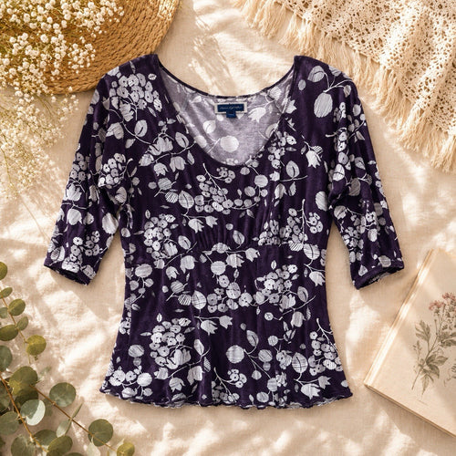 American Eagle Outfitters Floral Empire Waist Top M-M Purple/brown Boho Women