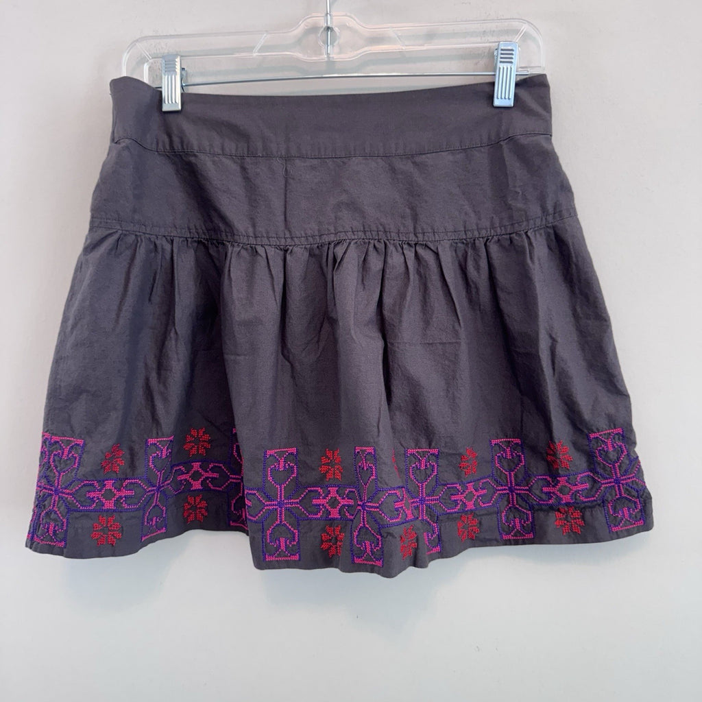 American Eagle Outfitters Gray Embroidered Boho Mini Skirt AEO Cotton Size M