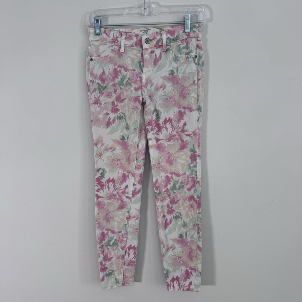 Abercrombie & Fitch Floral Skinny Jeans Womens Size 0 W25 Pink Stretch
