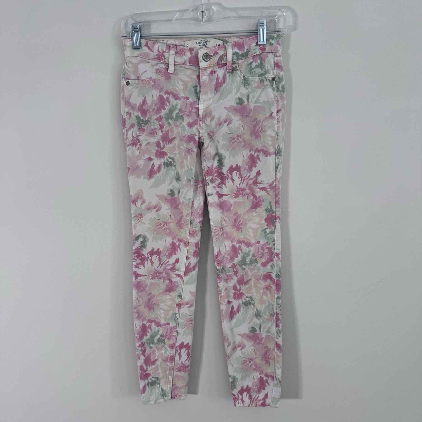 Abercrombie & Fitch Floral Skinny Jeans Womens Size 0 W25 Pink Stretch
