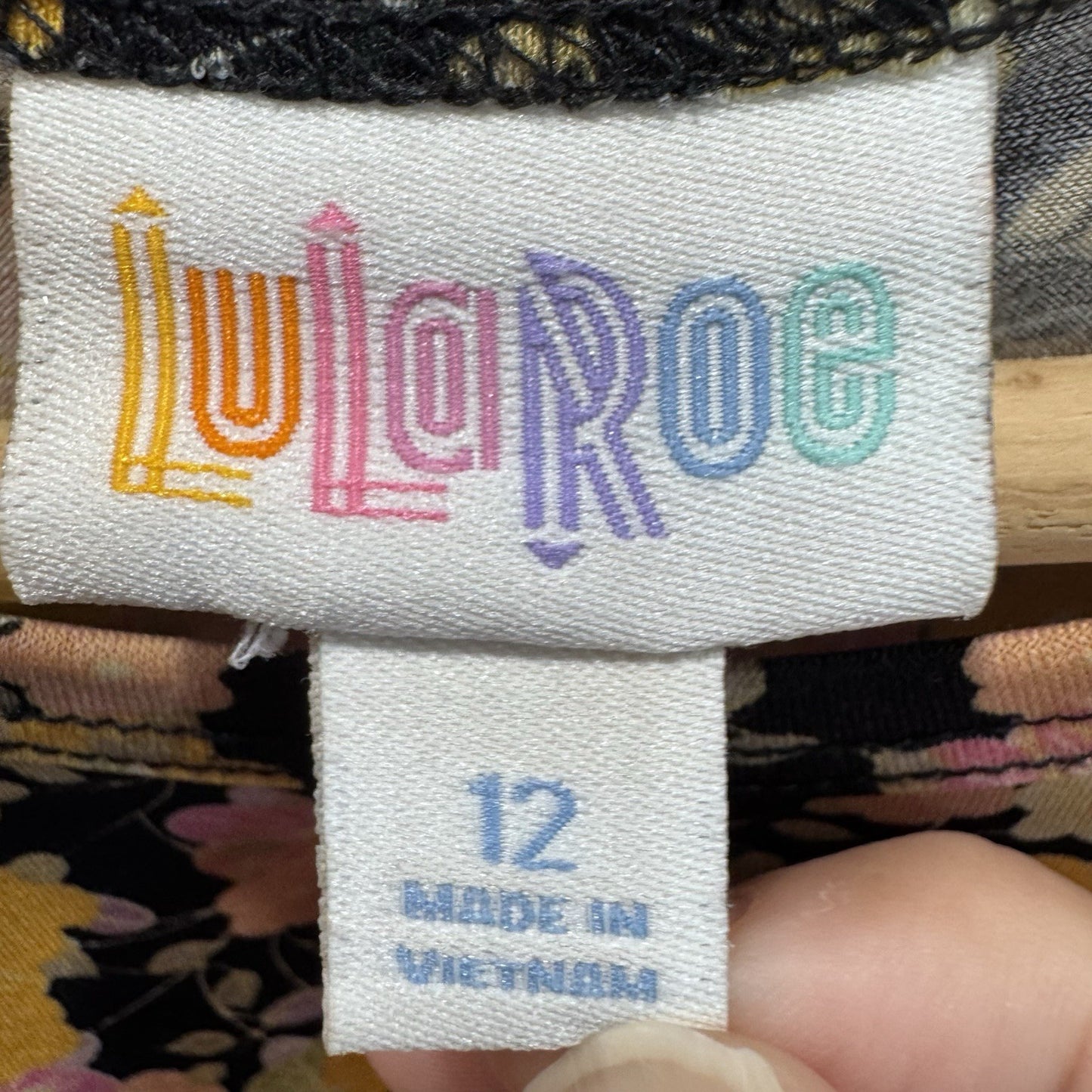 LuLaRoe Girls Floral Swing Dress Size 12 Yellow Pink Black Short Sleeve A-Line