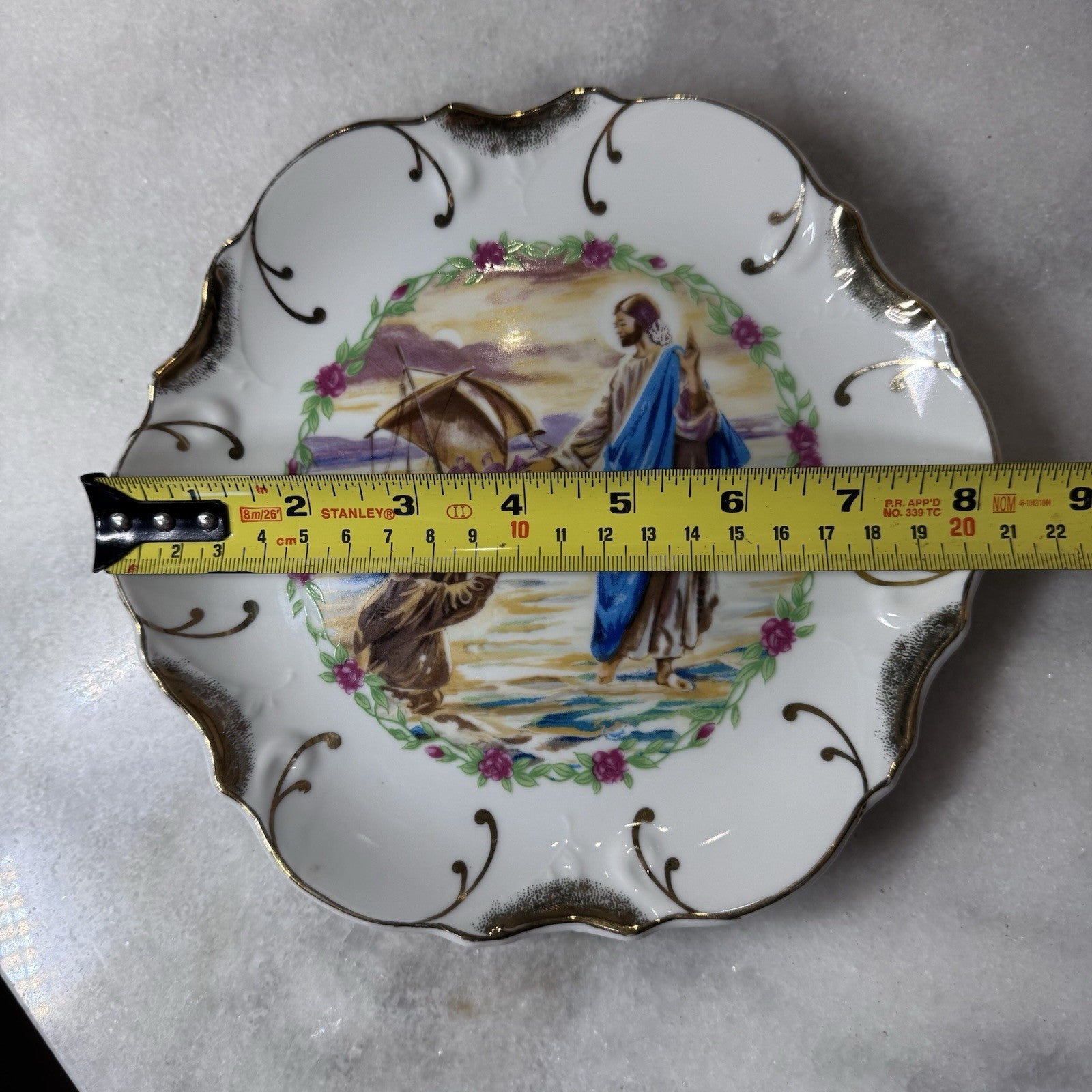 Vintage Jesus Walking on Water Decorative Plate 22K Gold Trim Japan