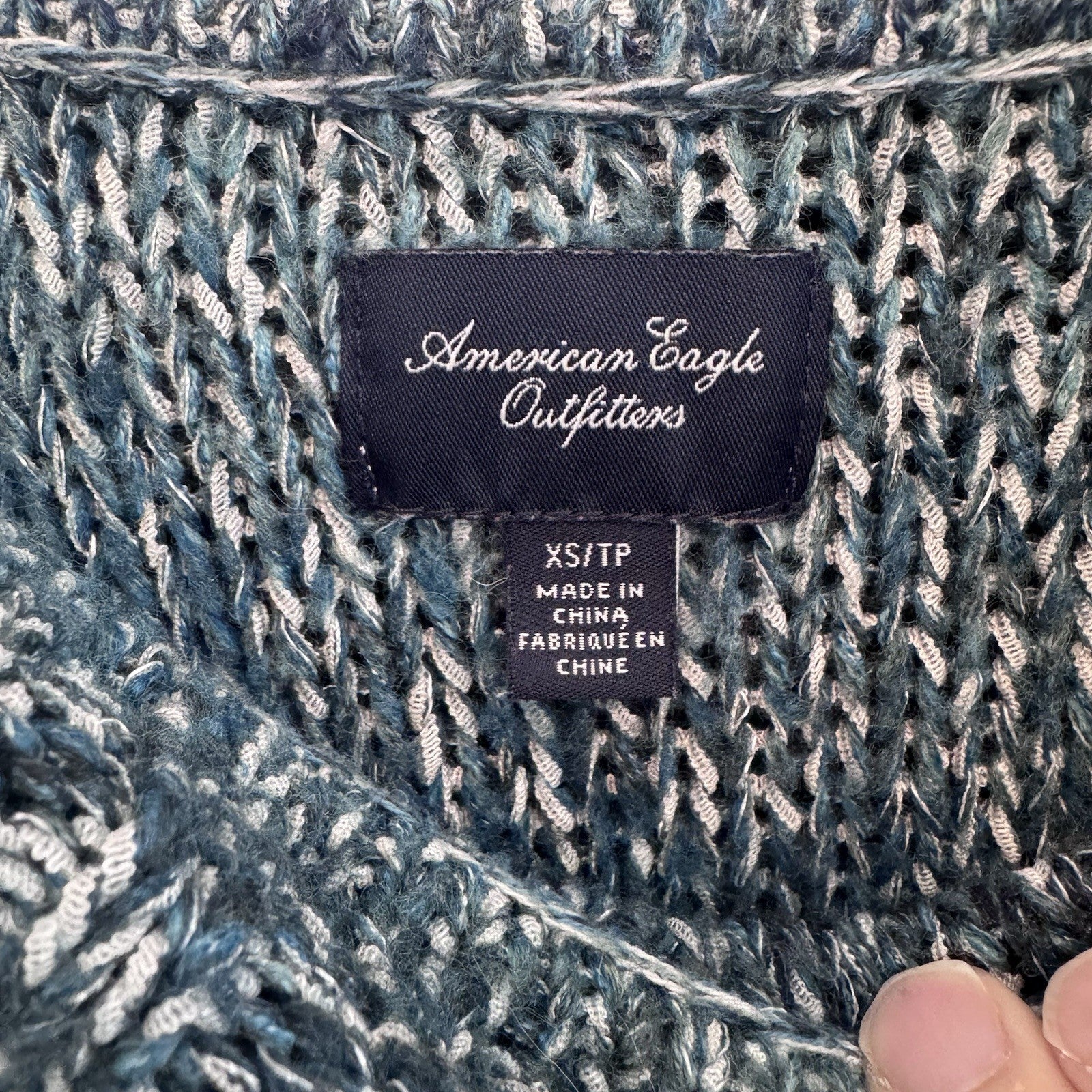 American Eagle XS Blue Marled Cowl Neck Sweater Metallic Cozy Boho