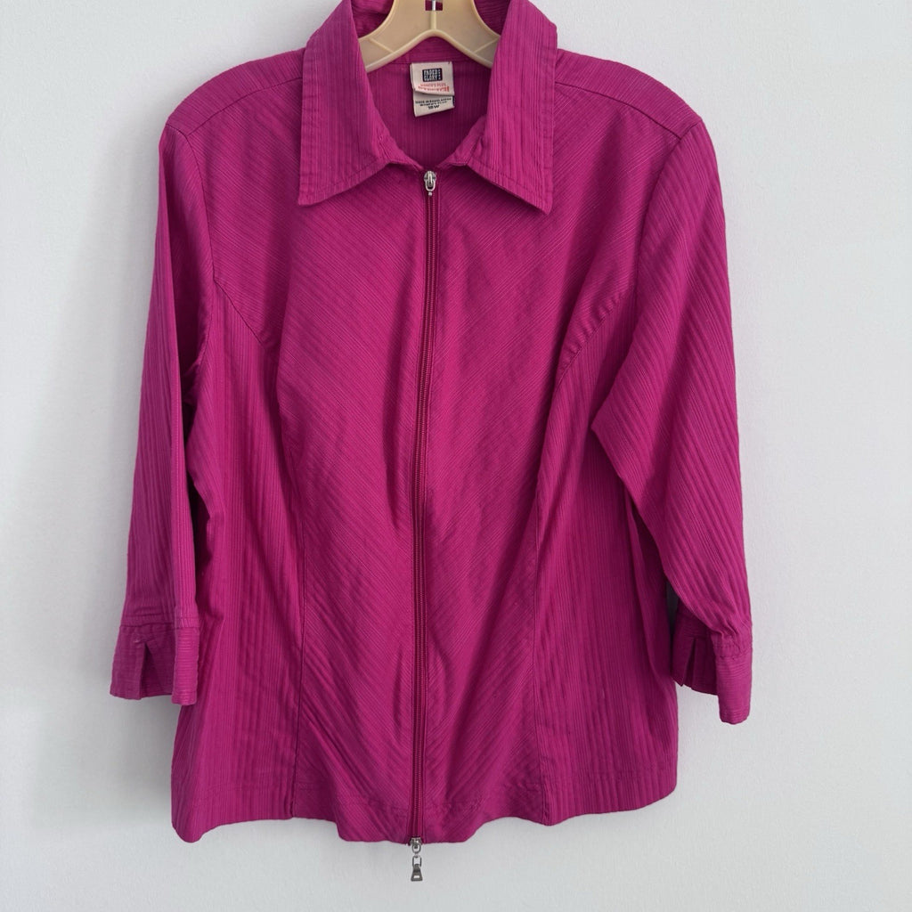 Faded Glory Plus 16W Pink Zip Front Stretch Jacket Top Cotton Blend 