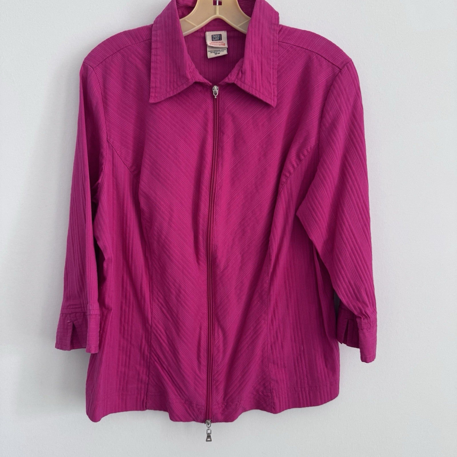 Faded Glory Plus 16W Pink Zip Front Stretch Jacket Top Cotton Blend 