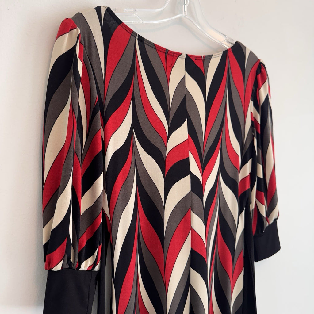 Trixxi Womens S Retro Abstract Geometric Print V-Neck Tie Back Dress Made in USA