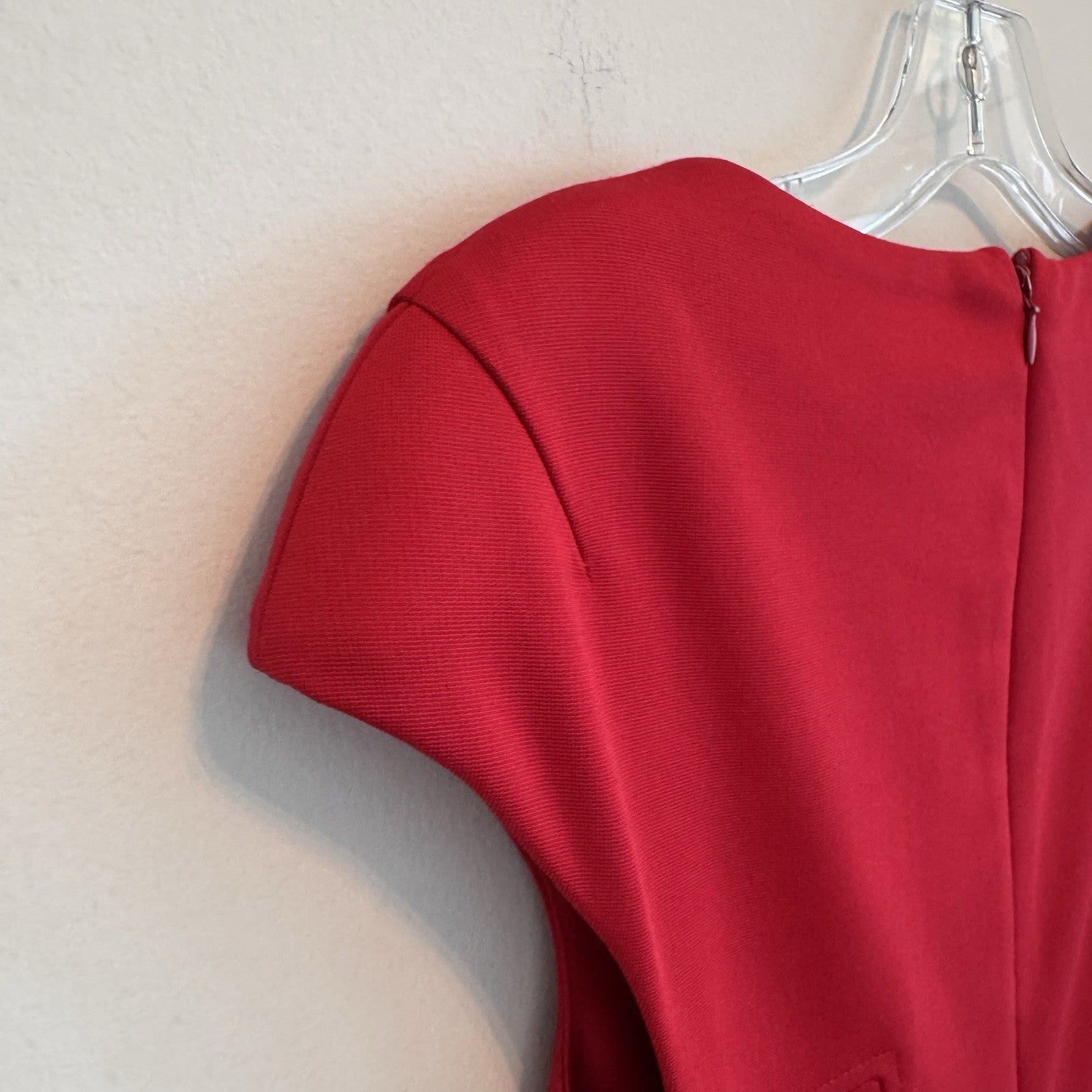 Topshop Womens US 2 Red V-Neck Fit & Flare Mini Skater Dress Cap Sleeve