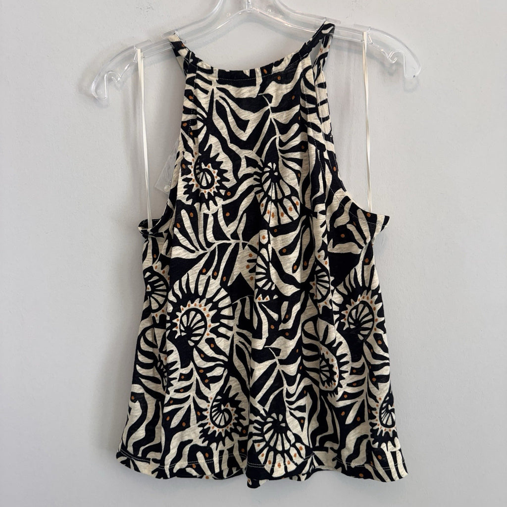 NWT Nicole Miller New York Small Linen Blend Boho Print Halter Tank Top Women’s