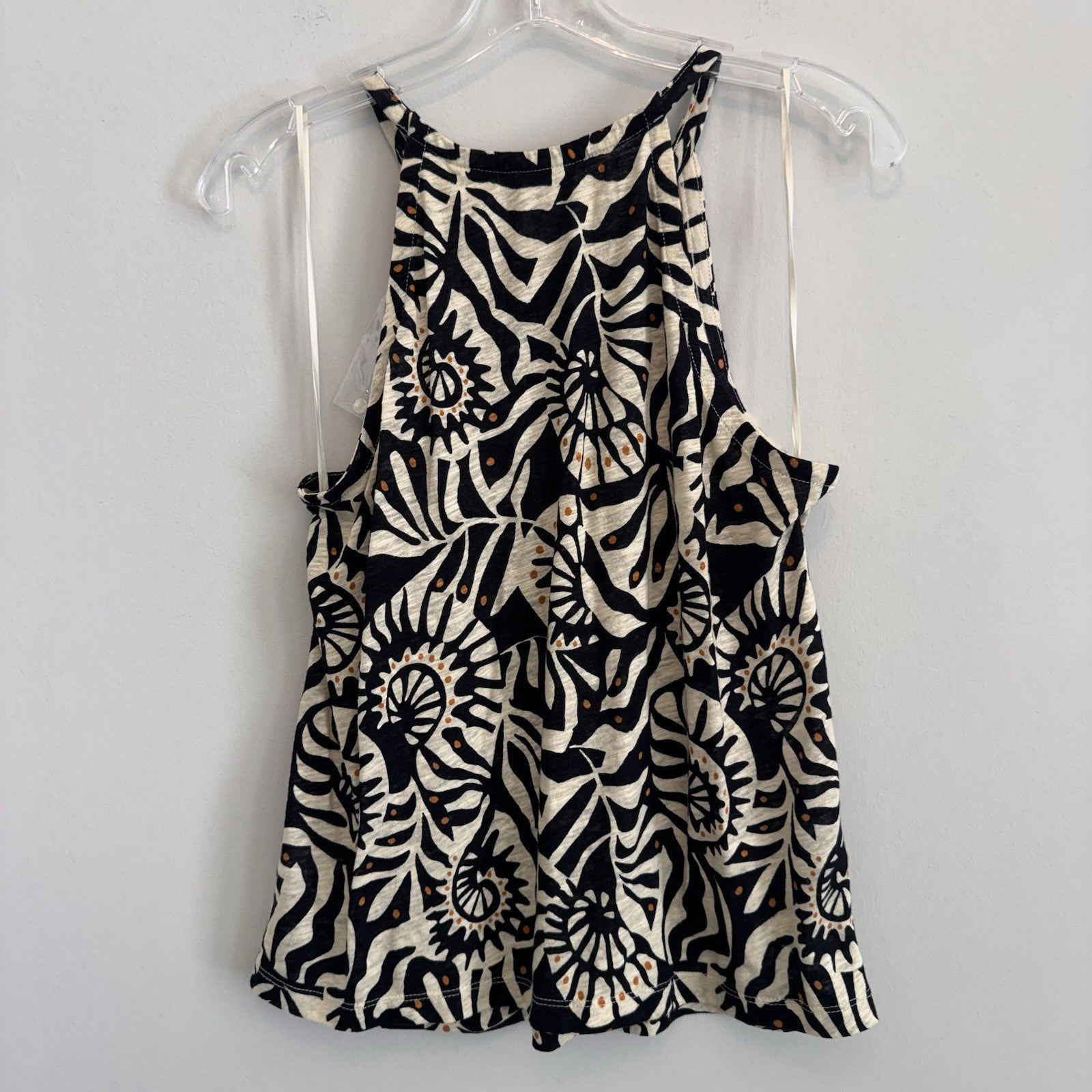 NWT Nicole Miller New York Small Linen Blend Boho Print Halter Tank Top Women’s