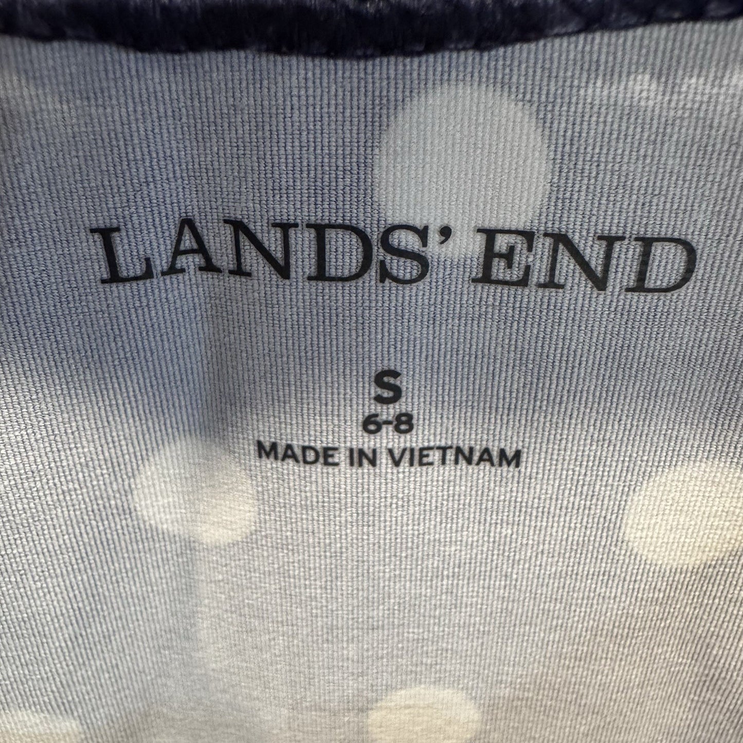 Lands End Dress Womens Small Blue Polka Dot 3/4 Sleeve Stretch Knee Length-1478*