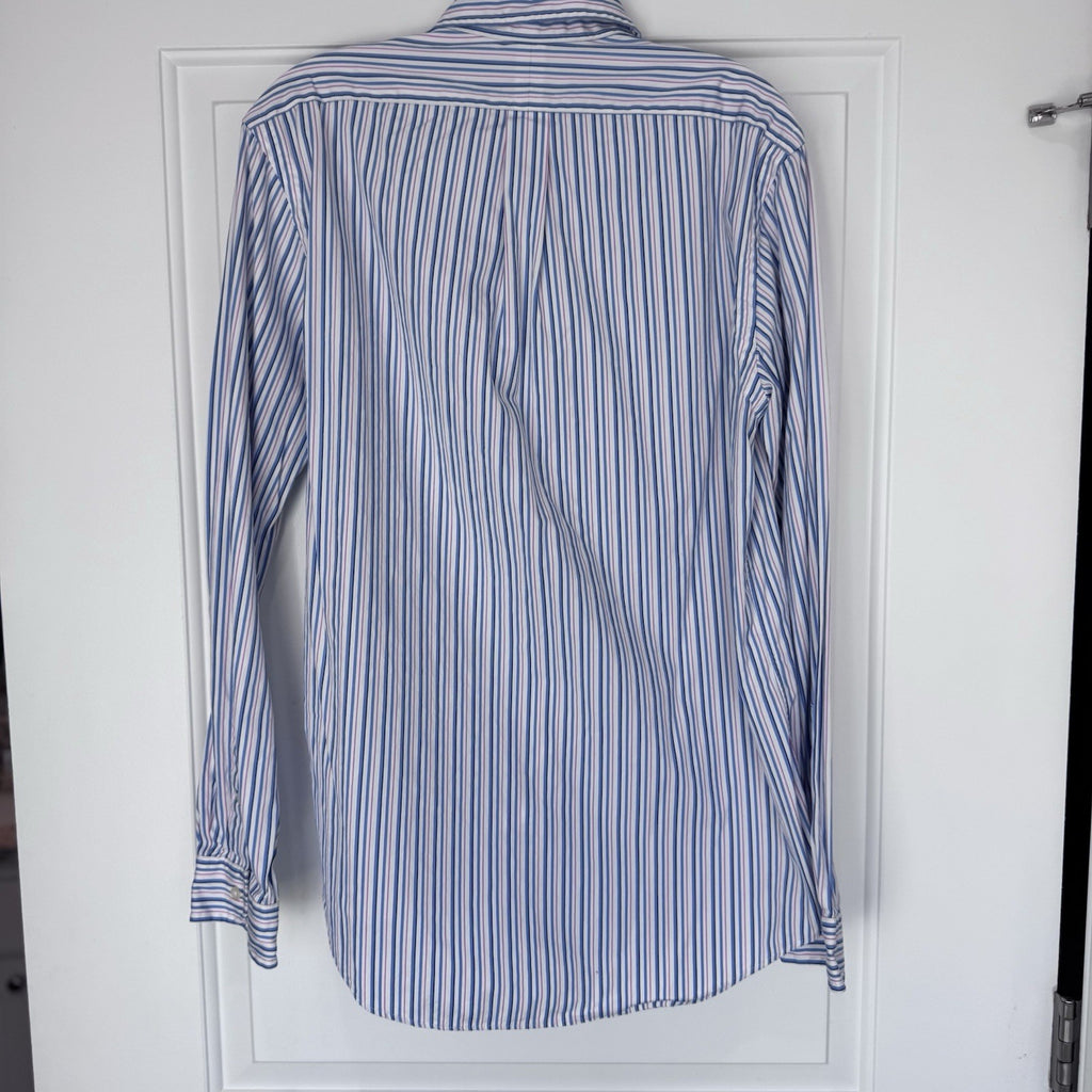 Ralph Lauren Men’s Blue Pink Striped Button Down Shirt Size M Cotton Pony Logo